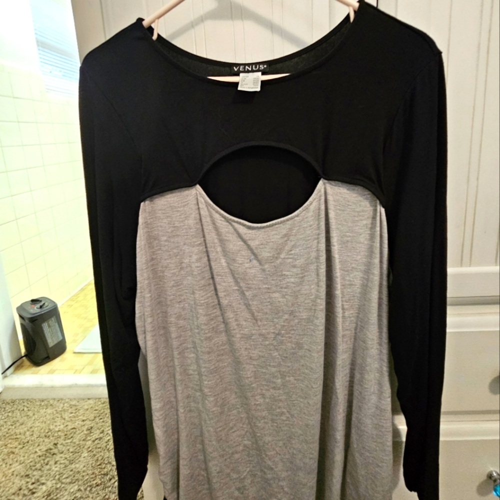 Black and gray top with peep hole